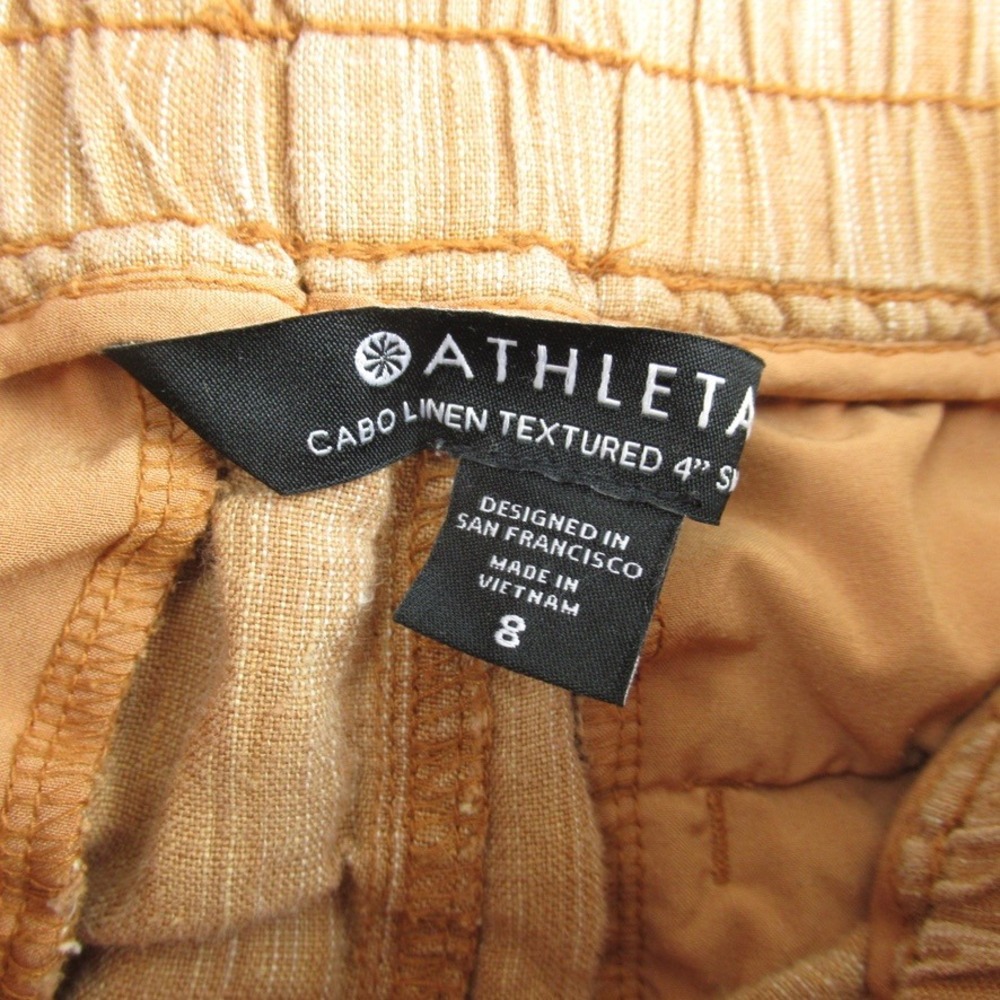 Athleta Cabo Linen Textured 4" Shorts Brown Tan Size 8 RN 54023 - Picture 2 of 8